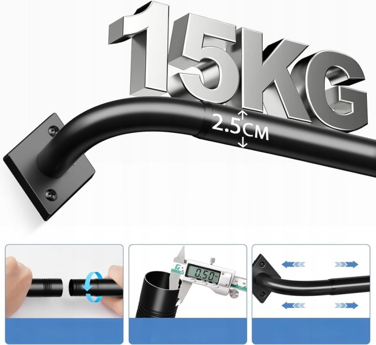 Karnisz Drążek czarny matowy rozsuwany 85-321 cm średnica 25 mm metalowy
