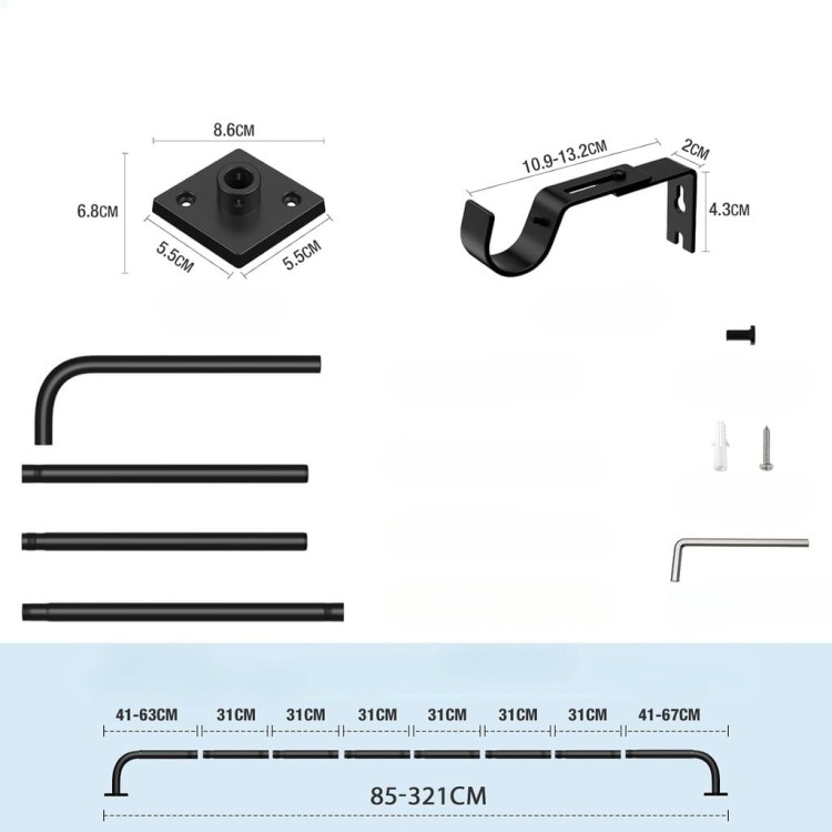 Karnisz Drążek czarny matowy rozsuwany 85-321 cm średnica 25 mm metalowy