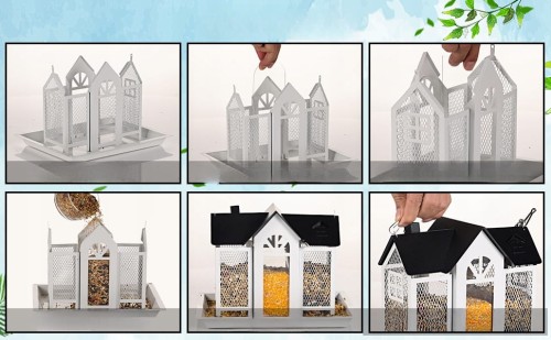 KARMNIK DLA PTAKÓW DOMEK OGRODOWY STOJĄCY DACH METALOWY biały