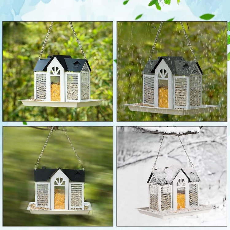 KARMNIK DLA PTAKÓW DOMEK OGRODOWY STOJĄCY DACH METALOWY biały