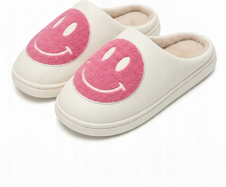 Kapcie Damskie Domowe Smile Z Uśmiechem Białe Ciapy Emotikon Papcie 46/47