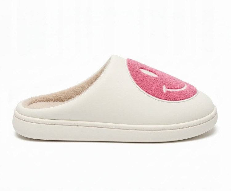 Kapcie Damskie Domowe Smile Z Uśmiechem Białe Ciapy Emotikon Papcie 46/47