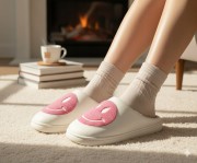 Kapcie Damskie Domowe Smile Z Uśmiechem Białe Ciapy Emotikon Papcie 46/47