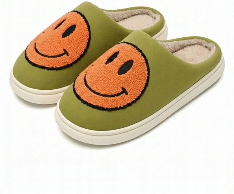 Kapcie Damskie Domowe Smile Z Uśmiechem Zielone Ciapy Emotikon Papcie 42/43