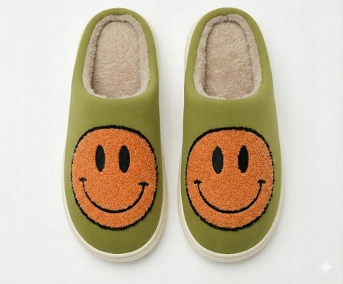 Kapcie Damskie Domowe Smile Z Uśmiechem Zielone Ciapy Emotikon Papcie 42/43