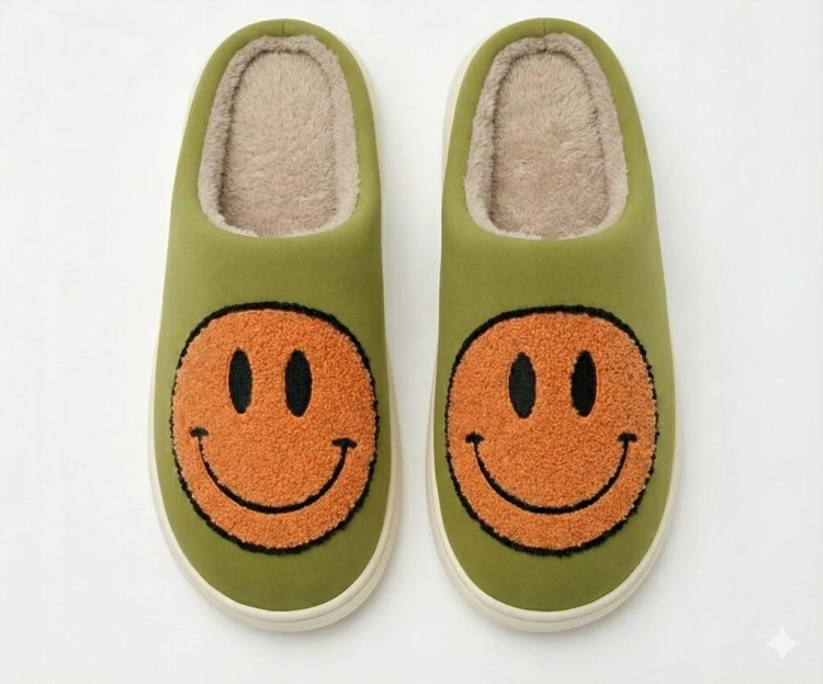 Kapcie Damskie Domowe Smile Z Uśmiechem Zielone Ciapy Emotikon Papcie 42/43