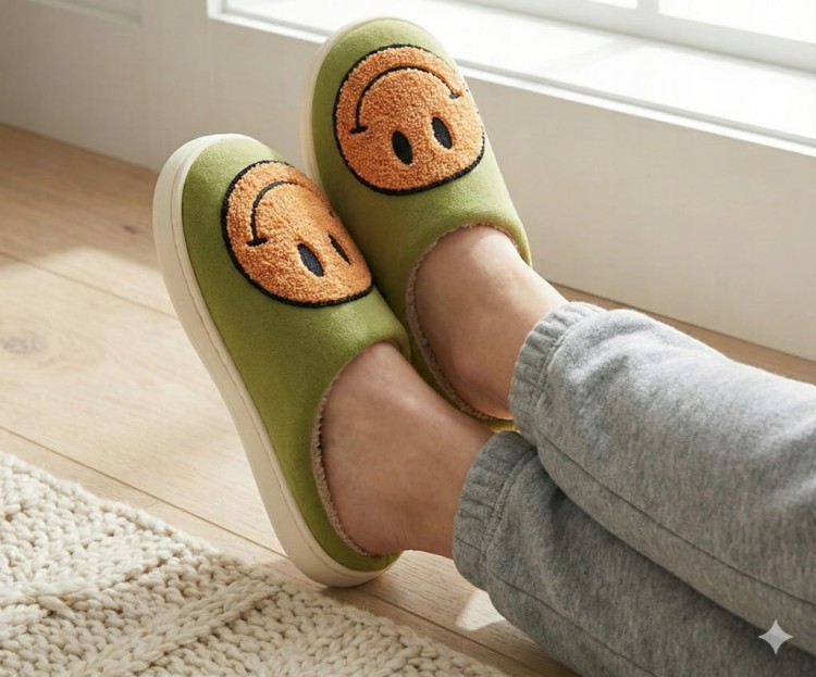 Kapcie Damskie Domowe Smile Z Uśmiechem Zielone Ciapy Emotikon Papcie 42/43