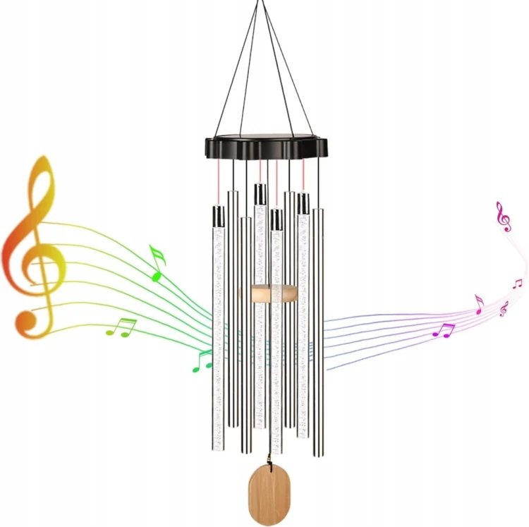 Dzwonki wietrzne ogrodowe solarne LED Metalowe wiszące Kolorowe światło