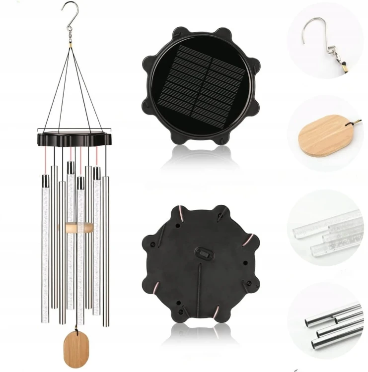 Dzwonki wietrzne ogrodowe solarne LED Metalowe wiszące Kolorowe światło
