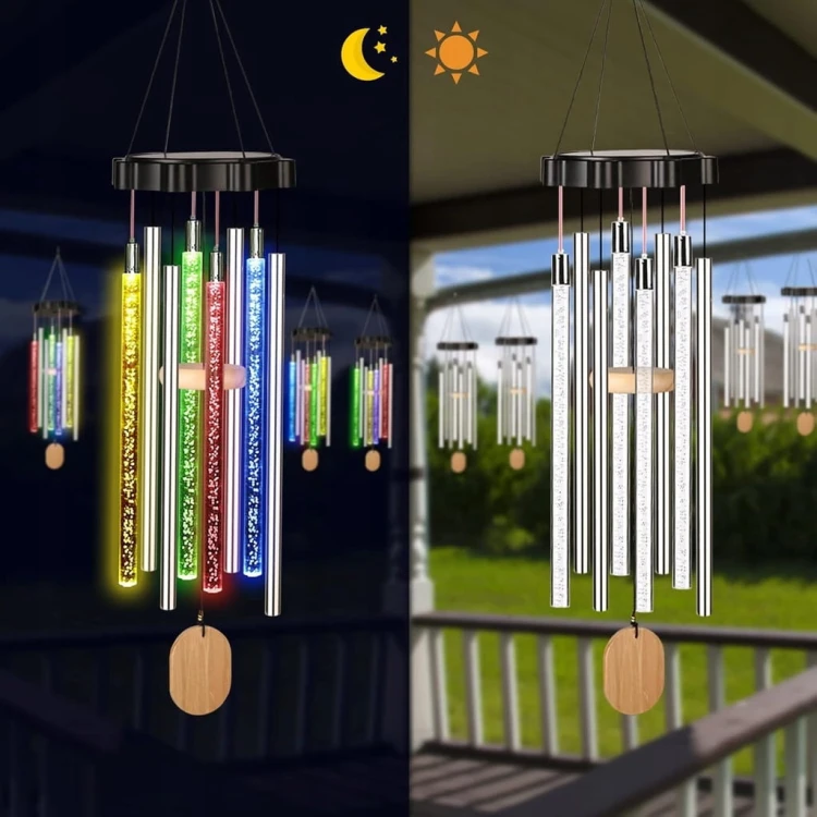 Dzwonki wietrzne ogrodowe solarne LED Metalowe wiszące Kolorowe światło