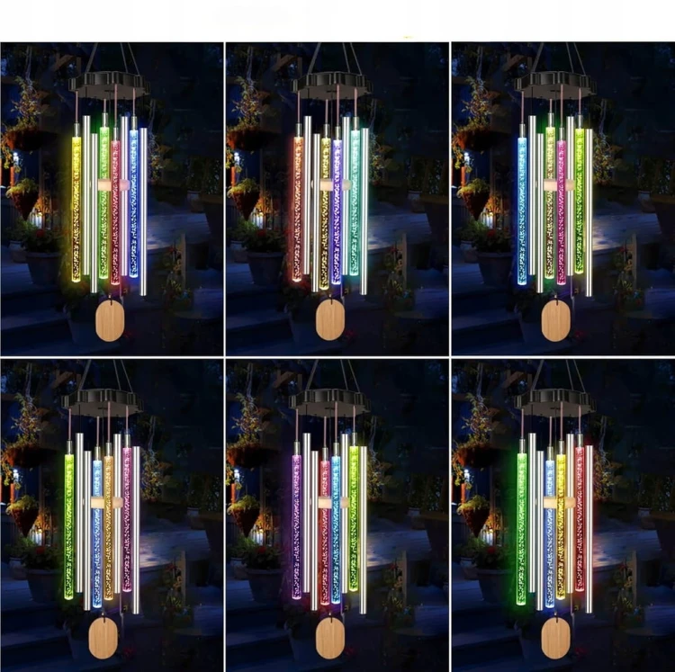 Dzwonki wietrzne ogrodowe solarne LED Metalowe wiszące Kolorowe światło