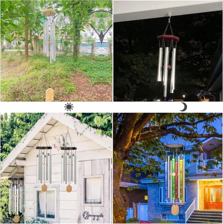 Dzwonki wietrzne ogrodowe solarne LED Metalowe wiszące Kolorowe światło