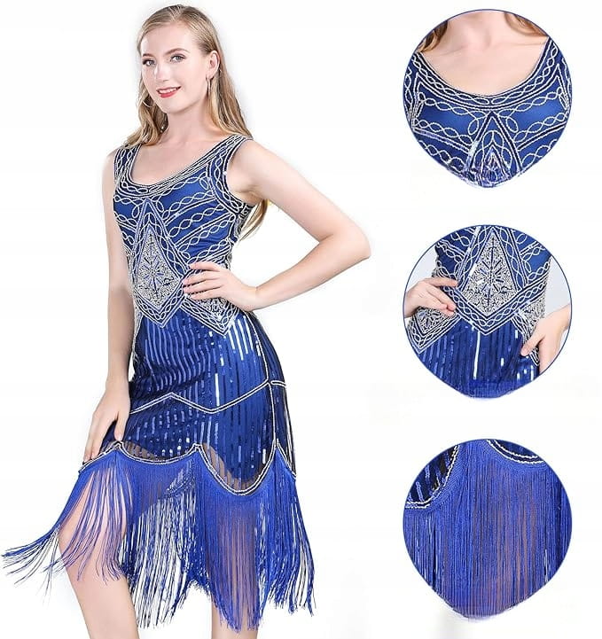 FEPITO Retro LATA 20-ste Sukienka damska +akcesoria Vintage L FLAPPER