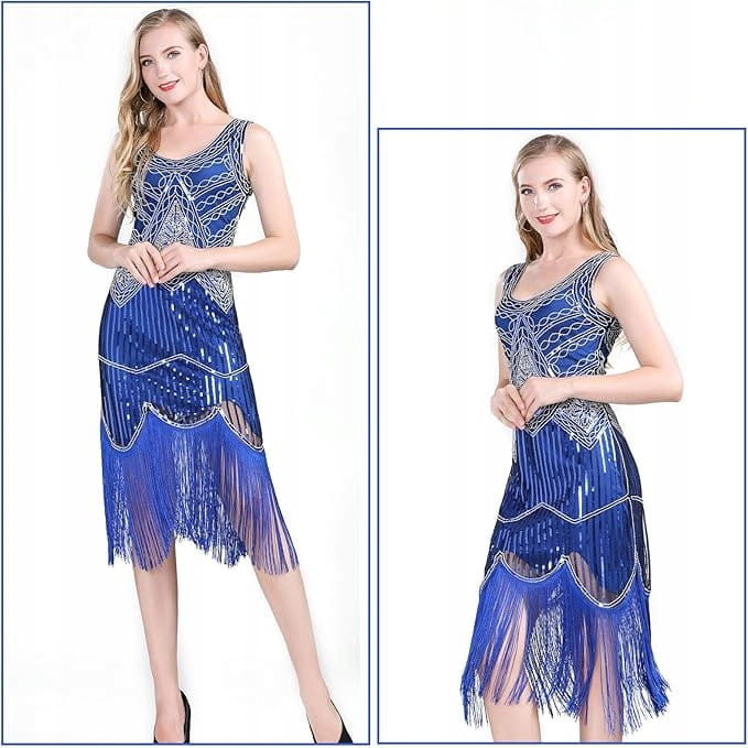 FEPITO Retro LATA 20-ste Sukienka damska +akcesoria Vintage L FLAPPER