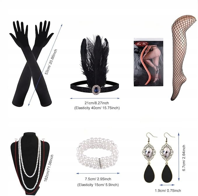 FEPITO Retro LATA 20-ste Sukienka damska +akcesoria Vintage L FLAPPER