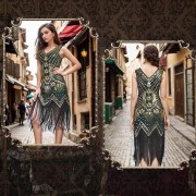 FEPITO Retro LATA 20-ste Sukienka damska +akcesoria Vintage XL FLAPPER