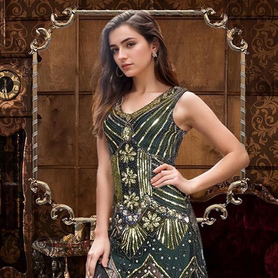 FEPITO Retro LATA 20-ste Sukienka damska +akcesoria Vintage XL FLAPPER