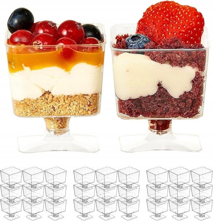 Pucharki do deserów pojemniki kwadrat 60 ml 100 szt. na nóżce nóżka