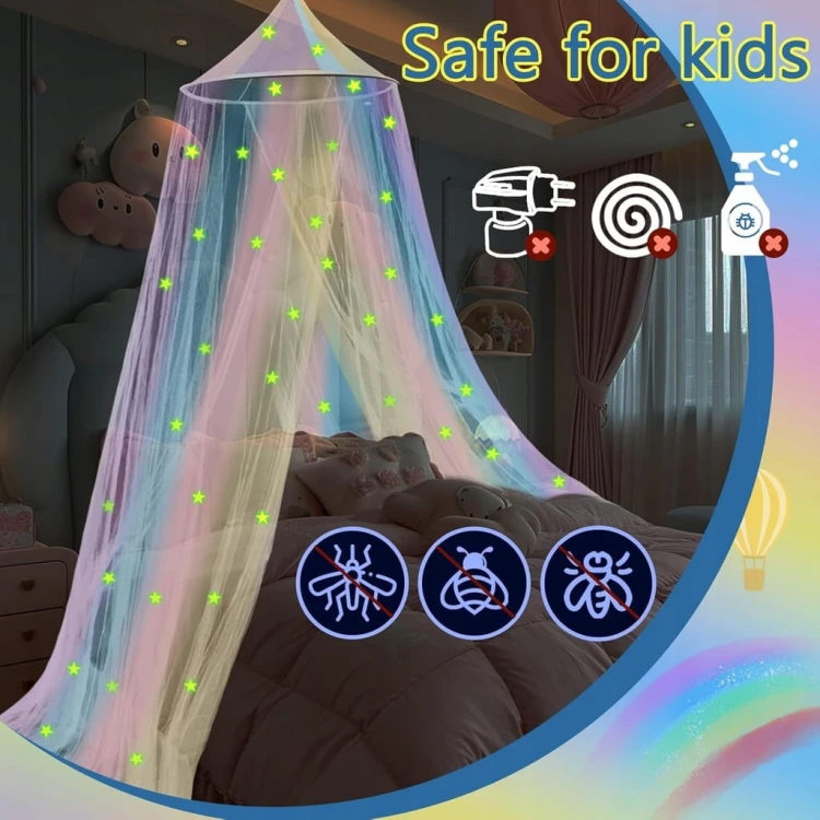 MOSKITIERA NAD ŁÓŻKO BALDACHIM SIATKA OWADY KOMARY MUCHY TĘCZA 56x250x1020