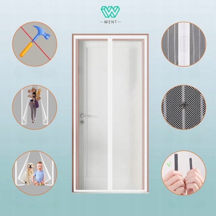 MOSKITIERA NA DRZWI, MAGNES ZASŁONA KURTYNA 120x210cm biała