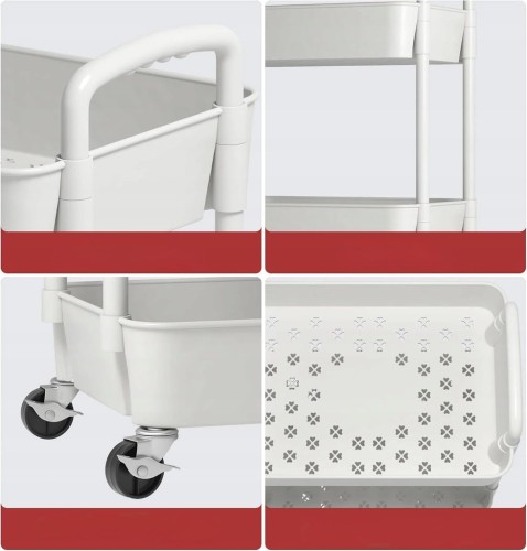 WÓZEK KUCHENNY ORGANIZER 3-POZIOMOWY REGAŁ BIAŁY KÓŁKA 29x39x76 cm