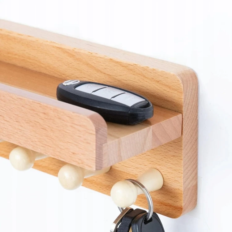 Wieszak Półka Wisząca Organizer Na Klucze Do Przedpokoju lite drewno