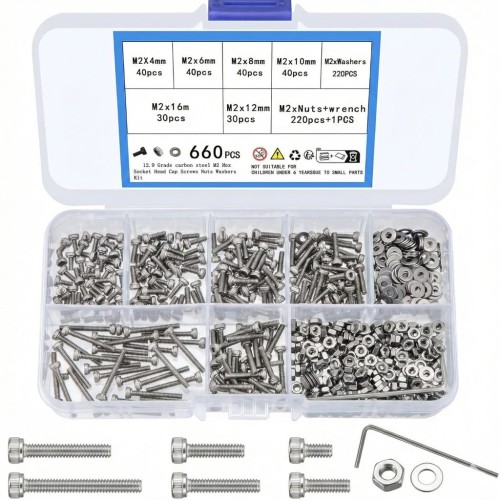 ZESTAW ŚRUB IMBUSOWYCH M2 ŚRUBY ŚRUBKI IMBUSOWE NAKŁADKI ZESTAW 660 szt.