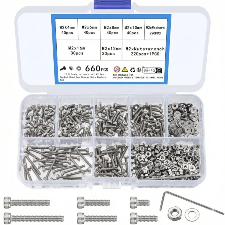 ZESTAW ŚRUB IMBUSOWYCH M2 ŚRUBY ŚRUBKI IMBUSOWE NAKŁADKI ZESTAW 660 szt.