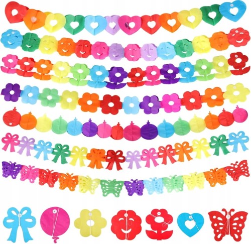 Girlanda papierowa wiosna urodzinowa kolorowa 7 styli każda 300cm