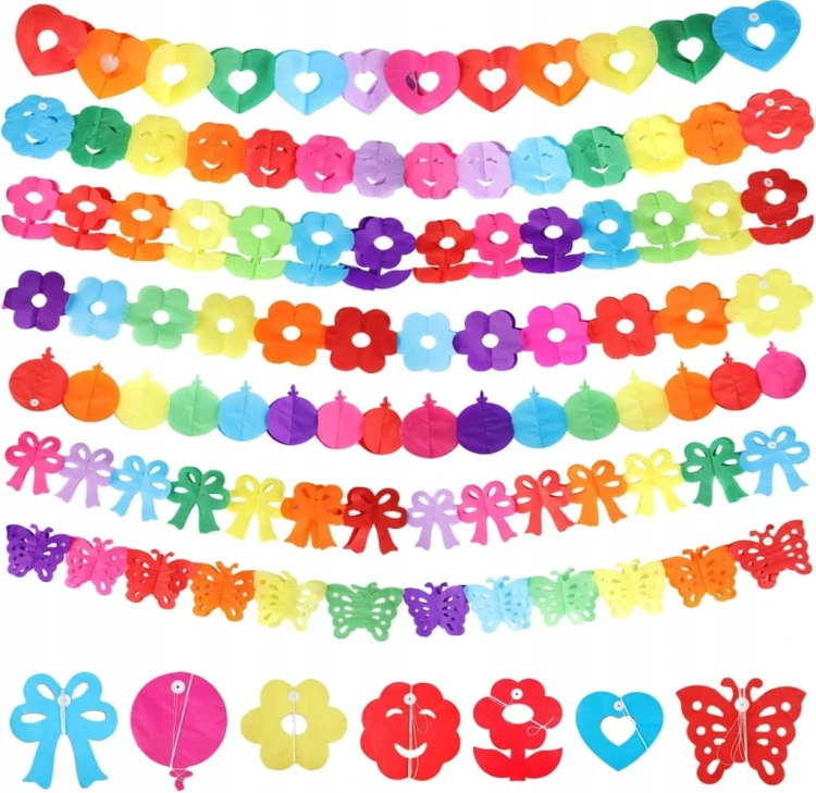 Girlanda papierowa wiosna urodzinowa kolorowa 7 styli każda 300cm