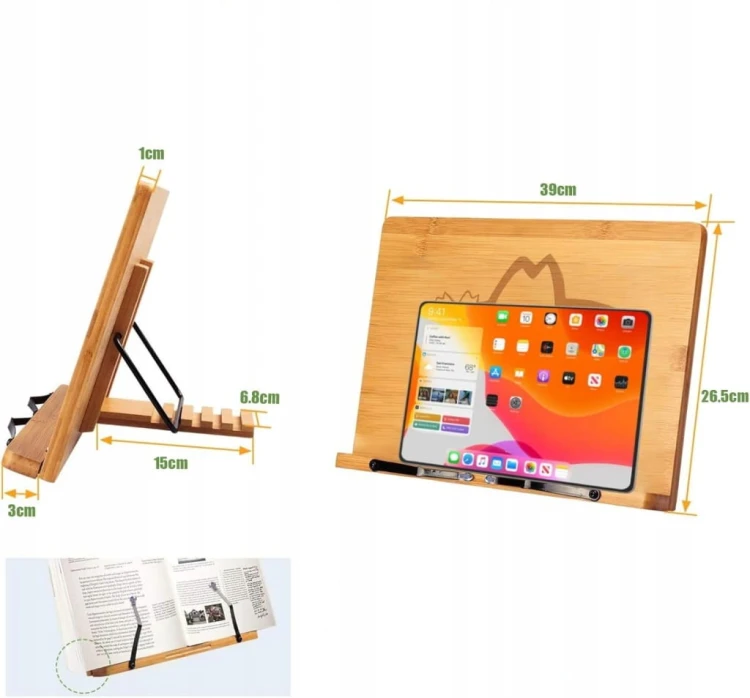 Bambusowy stojak na książki kucharskie tablet laptopa 39x28cm XXL