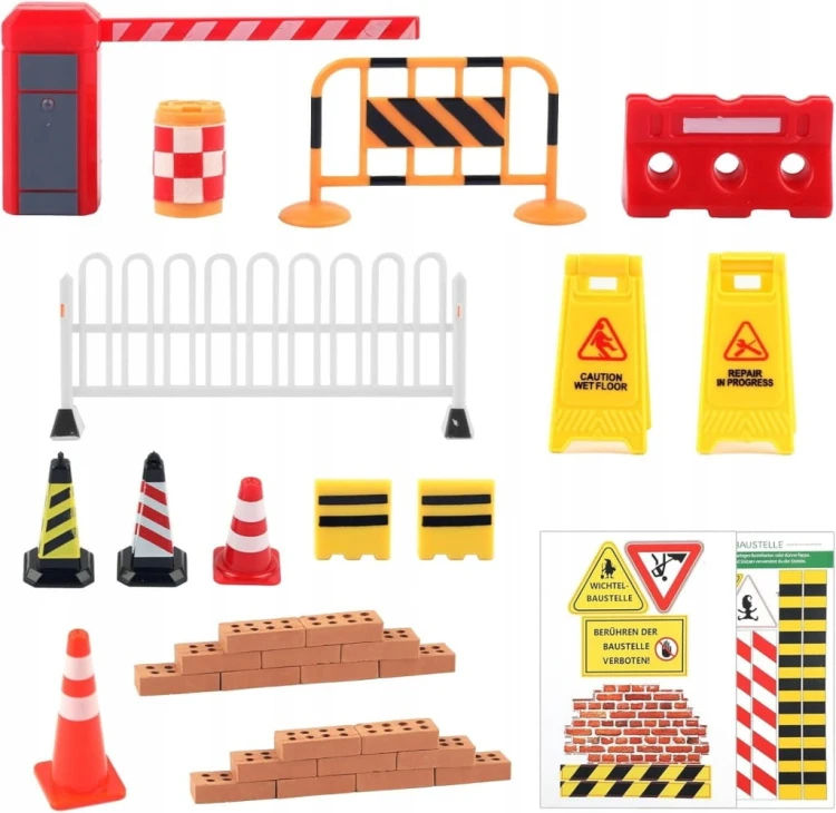 AKCESORIA NA PLAC BUDOWY 35 ELEMENTÓW DO ARANŻACJI NA BUDOWIE ZABAWA