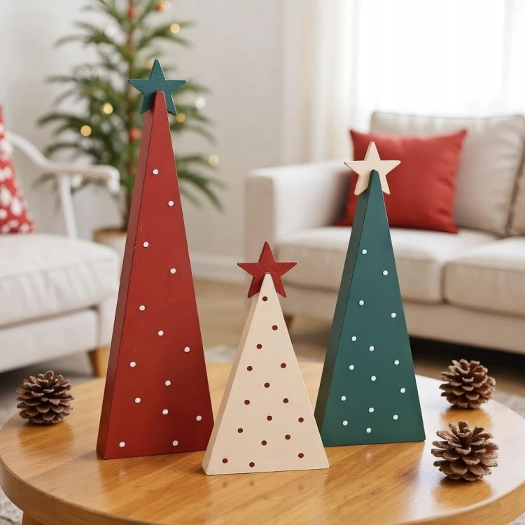 Drewniane Choinki Dekoracja Stołu Świąteczne Boże Narodzenie 3 Rozmiary