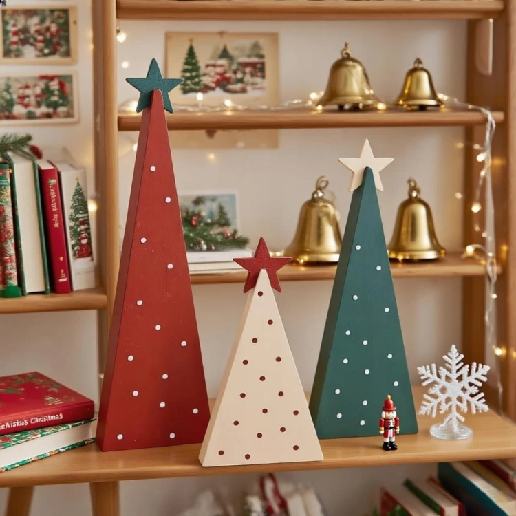 Drewniane Choinki Dekoracja Stołu Świąteczne Boże Narodzenie 3 Rozmiary