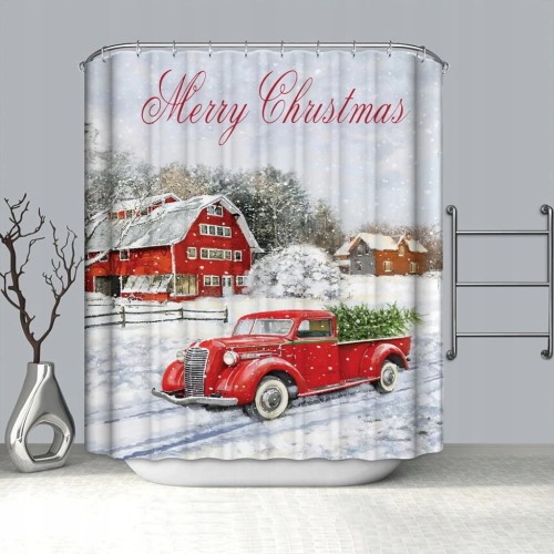 ZASŁONA PRYSZNICOWA TEKSTYLNA Wesołych Świąt z haczykami 180x180 cm święta