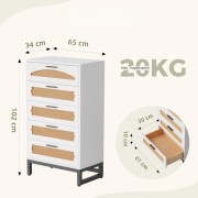 Biała komoda rattanowa MERICONIA 5 szuflad regał do przedpokoju salonu