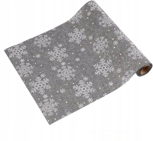 Bożonarodzeniowy świąteczny bieżnik śnieżynki 275x28 cm srebrny szary