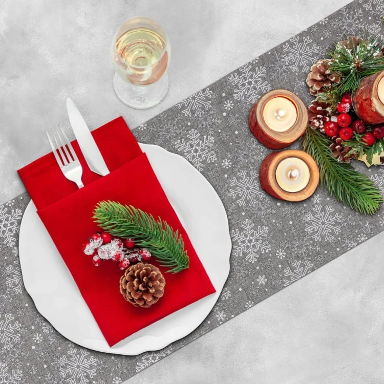 Bożonarodzeniowy świąteczny bieżnik śnieżynki 275x28 cm srebrny szary