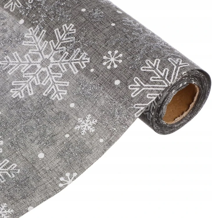 Bożonarodzeniowy świąteczny bieżnik śnieżynki 275x28 cm srebrny szary
