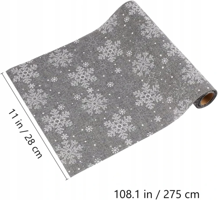 Bożonarodzeniowy świąteczny bieżnik śnieżynki 275x28 cm srebrny szary