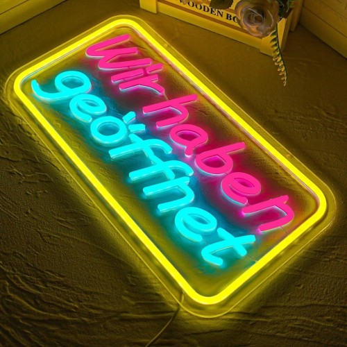 Neon LED "WIR HABEN GEOFFNET" Akrylowy Napis na Ścianę Lampa Dekoracyjna