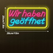 Neon LED "WIR HABEN GEOFFNET" Akrylowy Napis na Ścianę Lampa Dekoracyjna
