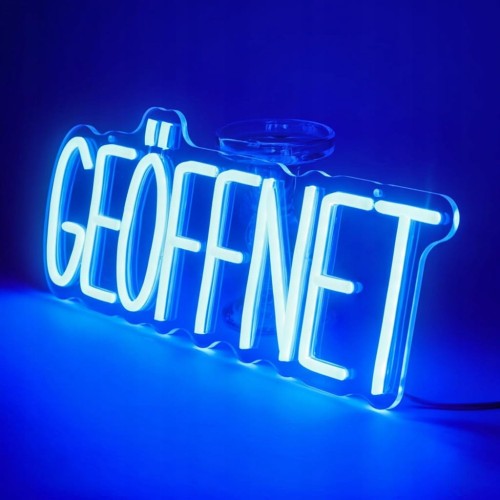 Neon LED Otwarte "GEOFFNET" Akrylowy Napis na Ścianę Lampa Dekoracyjna biel