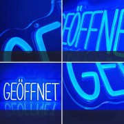 Neon LED Otwarte "GEOFFNET" Akrylowy Napis na Ścianę Lampa Dekoracyjna biel