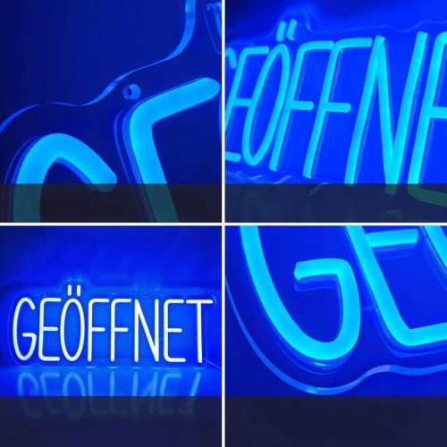 Neon LED Otwarte "GEOFFNET" Akrylowy Napis na Ścianę Lampa Dekoracyjna biel