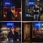 Neon LED Otwarte "GEOFFNET" Akrylowy Napis na Ścianę Lampa Dekoracyjna biel