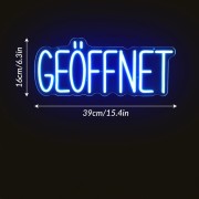 Neon LED Otwarte "GEOFFNET" Akrylowy Napis na Ścianę Lampa Dekoracyjna biel