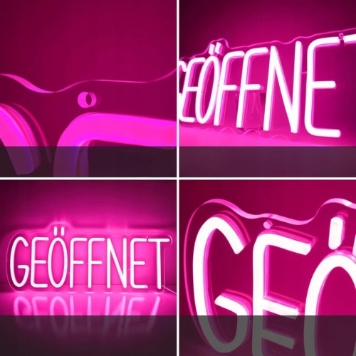 Neon LED Otwarte "GEOFFNET" Akrylowy Napis na Ścianę Lampa Dekoracyjna