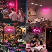 Neon LED Otwarte "GEOFFNET" Akrylowy Napis na Ścianę Lampa Dekoracyjna