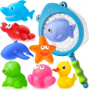 DUŻY ZESTAW ZABAWEK DO KĄPIELI Z SIATKĄ zabawki gumowe do wody basenu wanny